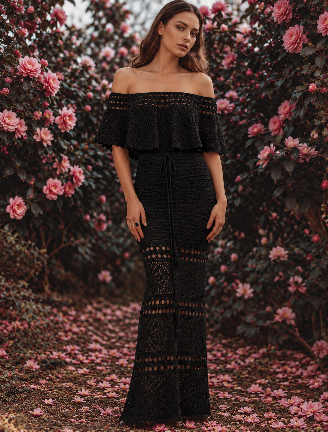 Crochet Off-Shoulder Maxi Dress