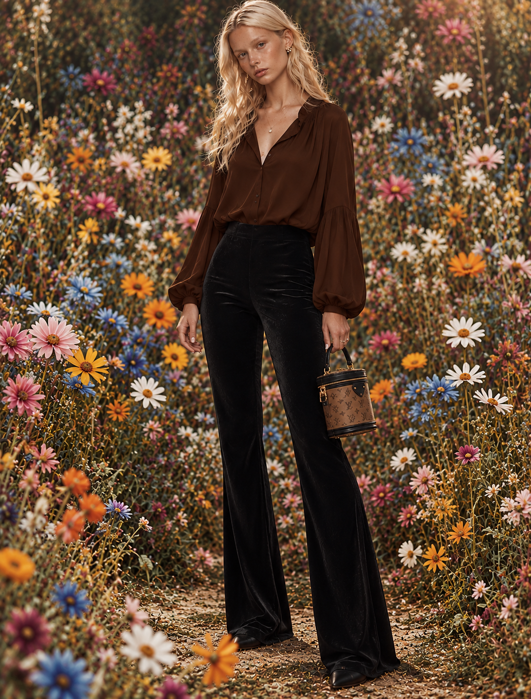 High Waist Velvet Flare Pants