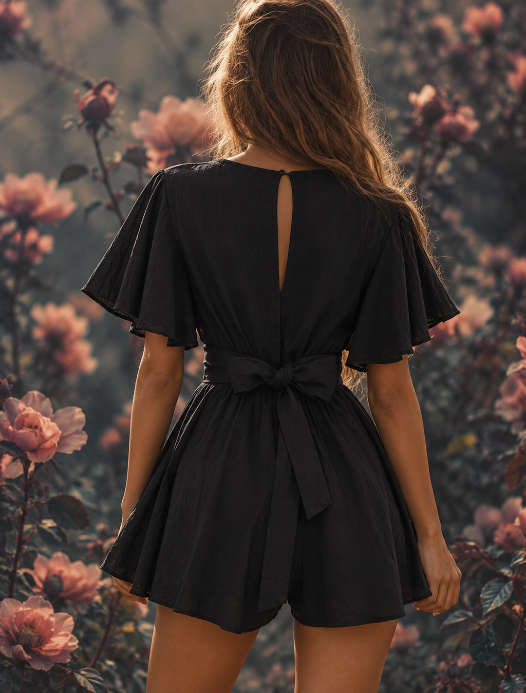 Tie Waist Flutter Sleeve Romper