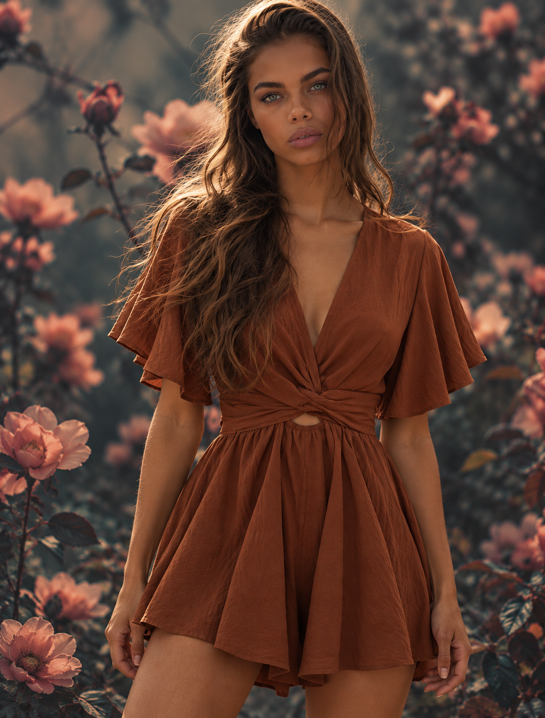 Tie Waist Flutter Sleeve Romper