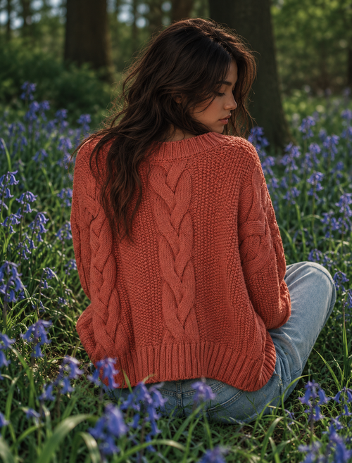 Cable-Knit Chunky Fit Slouchy Textured Sweater