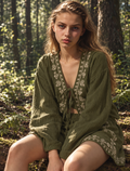Embroidered Tie-Front Top & Shorts Set