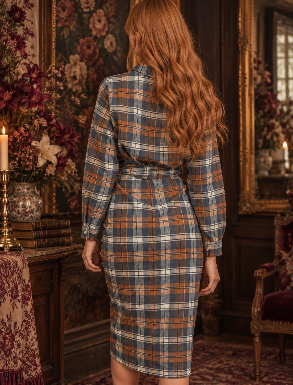 Mable Plaid Flannel Front Tie Button Down Shirt Dress