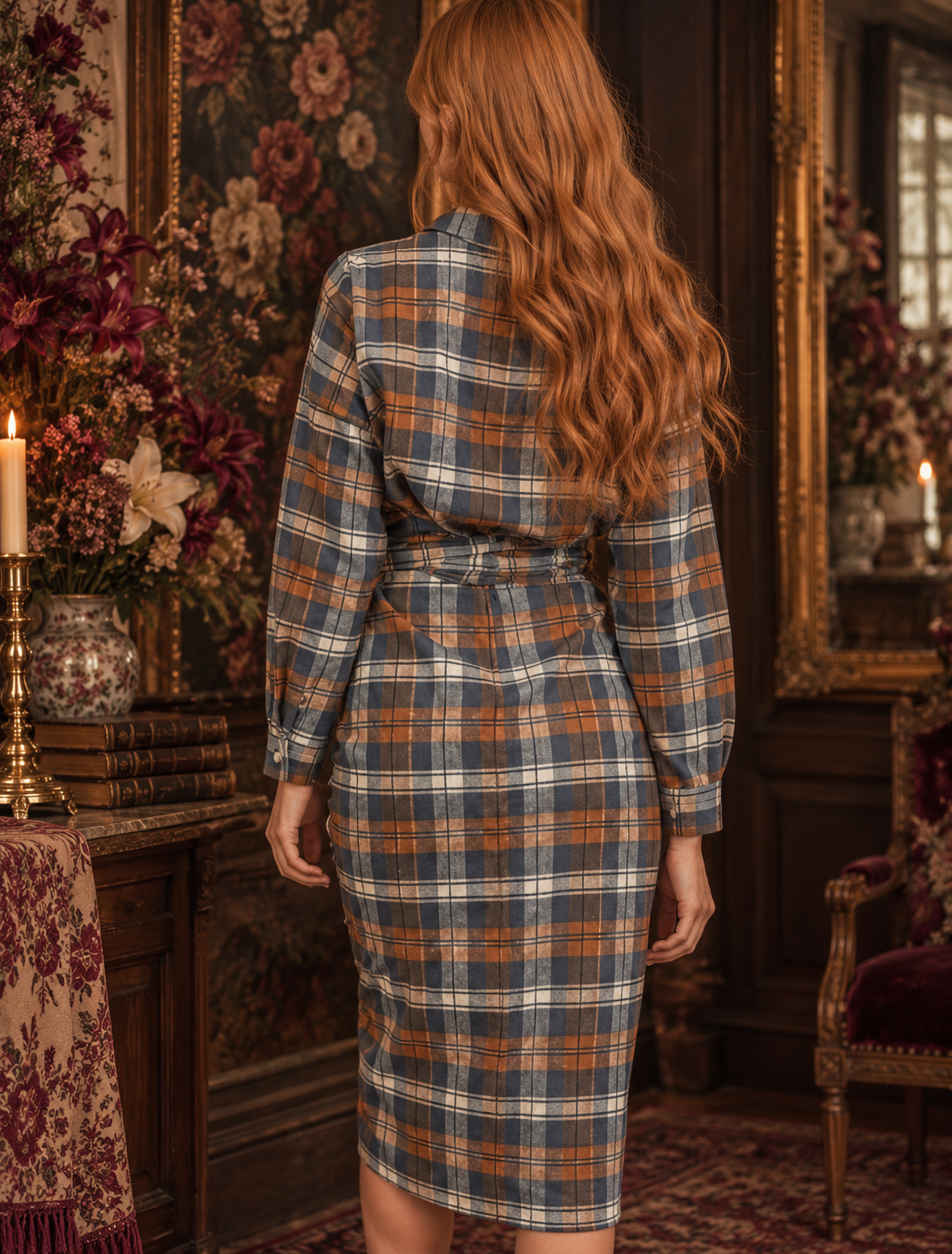 Mable Plaid Flannel Front Tie Button Down Shirt Dress