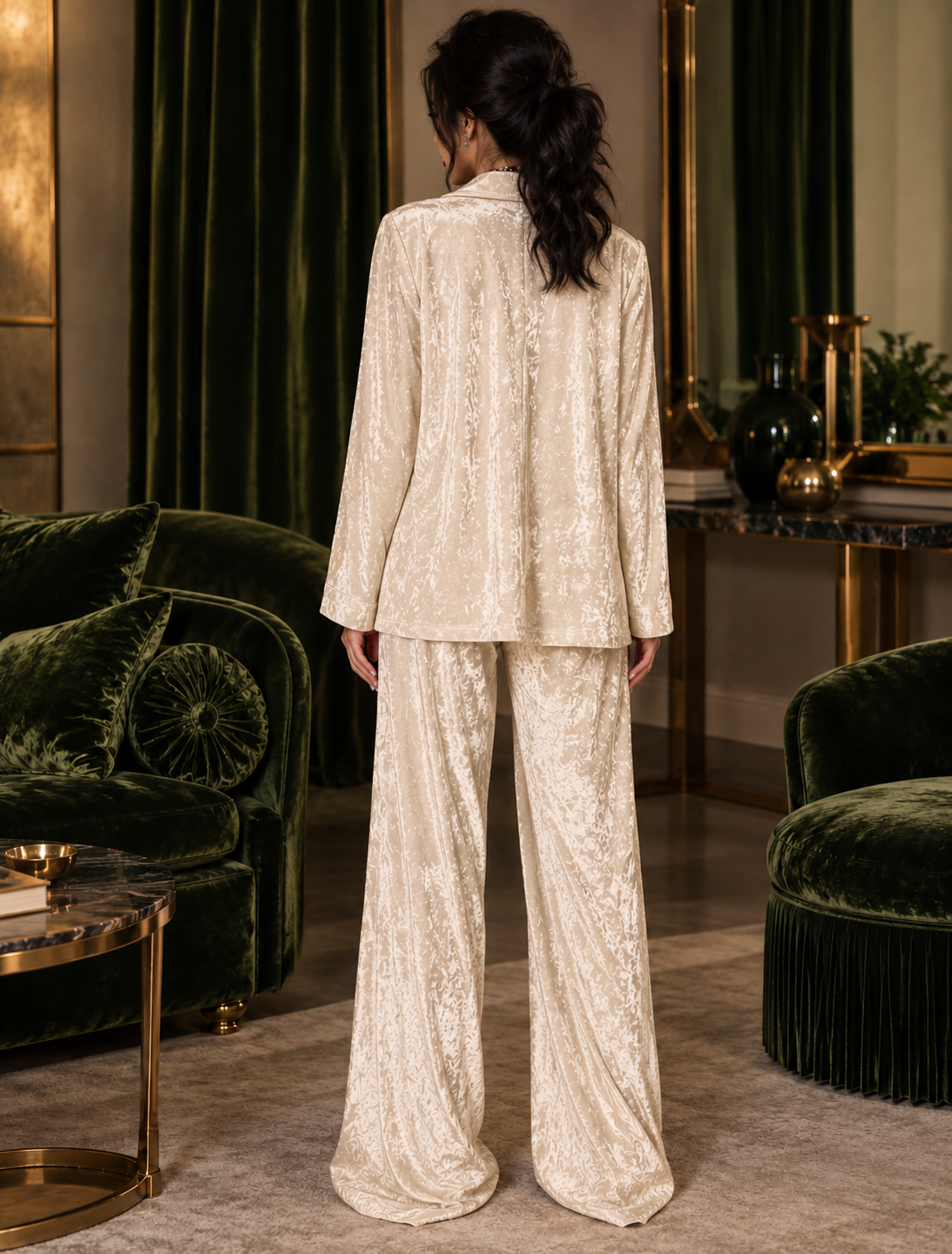 Velvet Long Sleeve Top and Pants Lounge Set