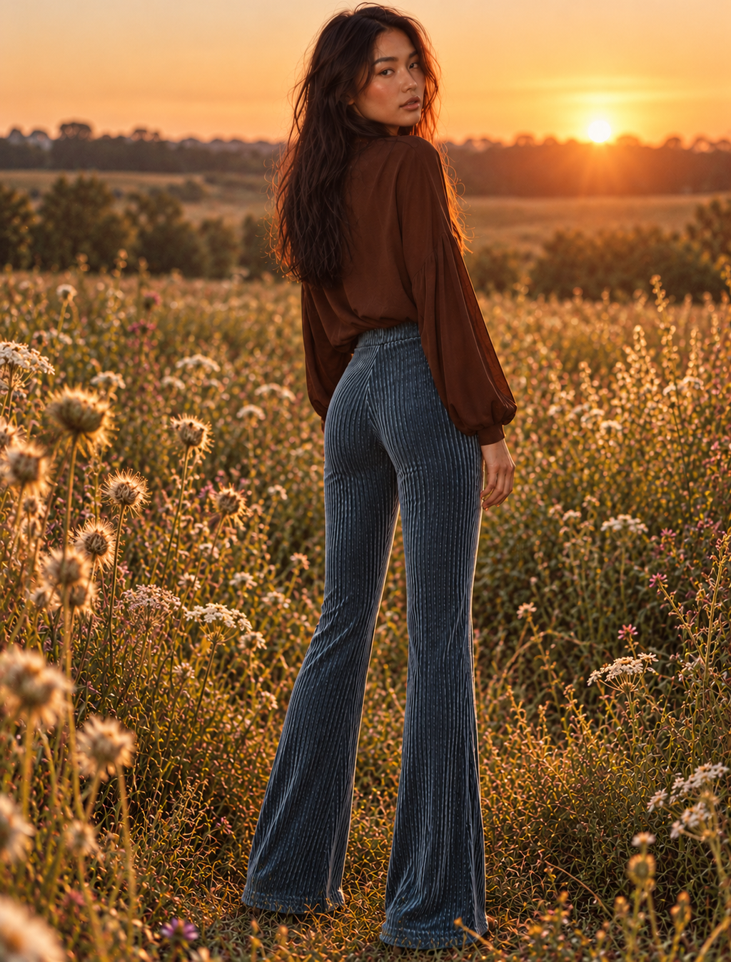 High-Waisted Ribbed Velvet Flare Pants