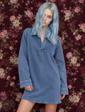 Collared Neck Long Sleeve Denim Dress