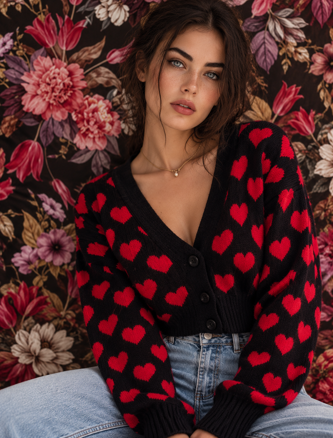 Valentine’s Day Heart V-Neck Cropped Cardigan