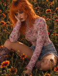 SO ME Floral Rose Print Mesh Sheer Layering Top