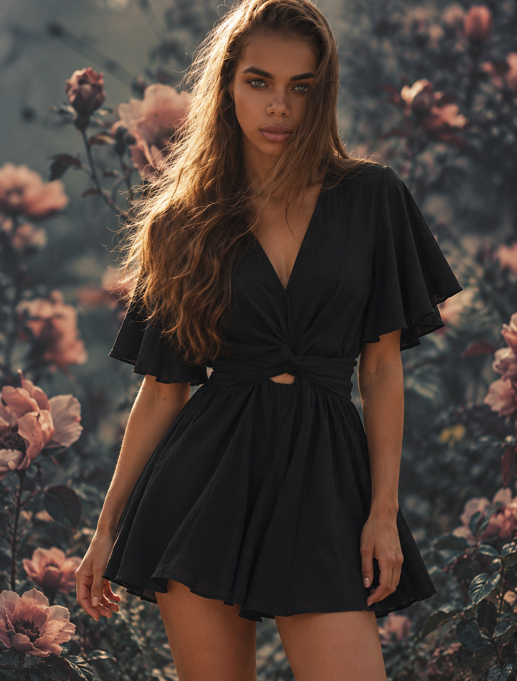 Tie Waist Flutter Sleeve Romper