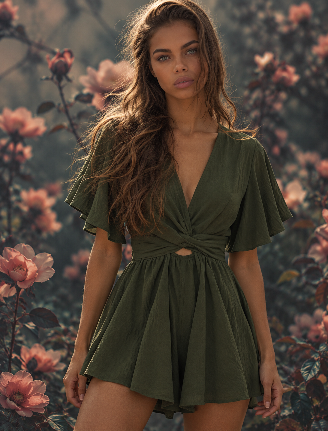 Tie Waist Flutter Sleeve Romper