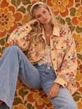 Floral Print Long Sleeve Denim Jacket
