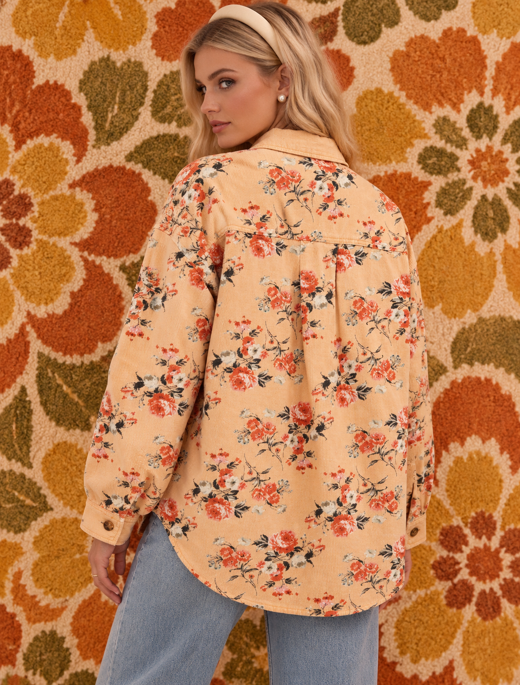 Floral Print Long Sleeve Denim Jacket