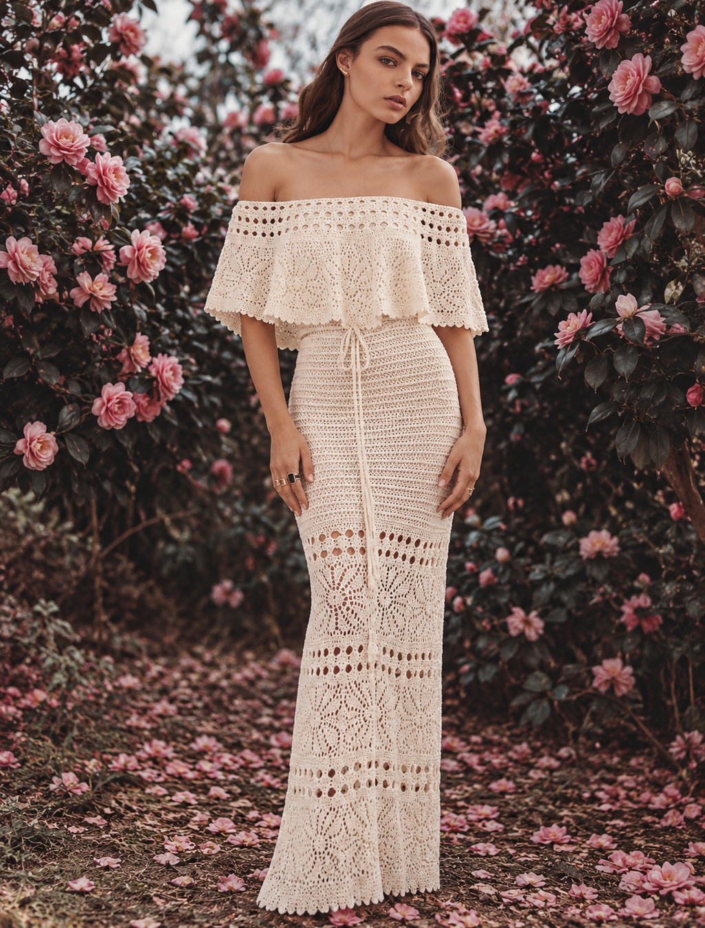 Crochet Off-Shoulder Maxi Dress