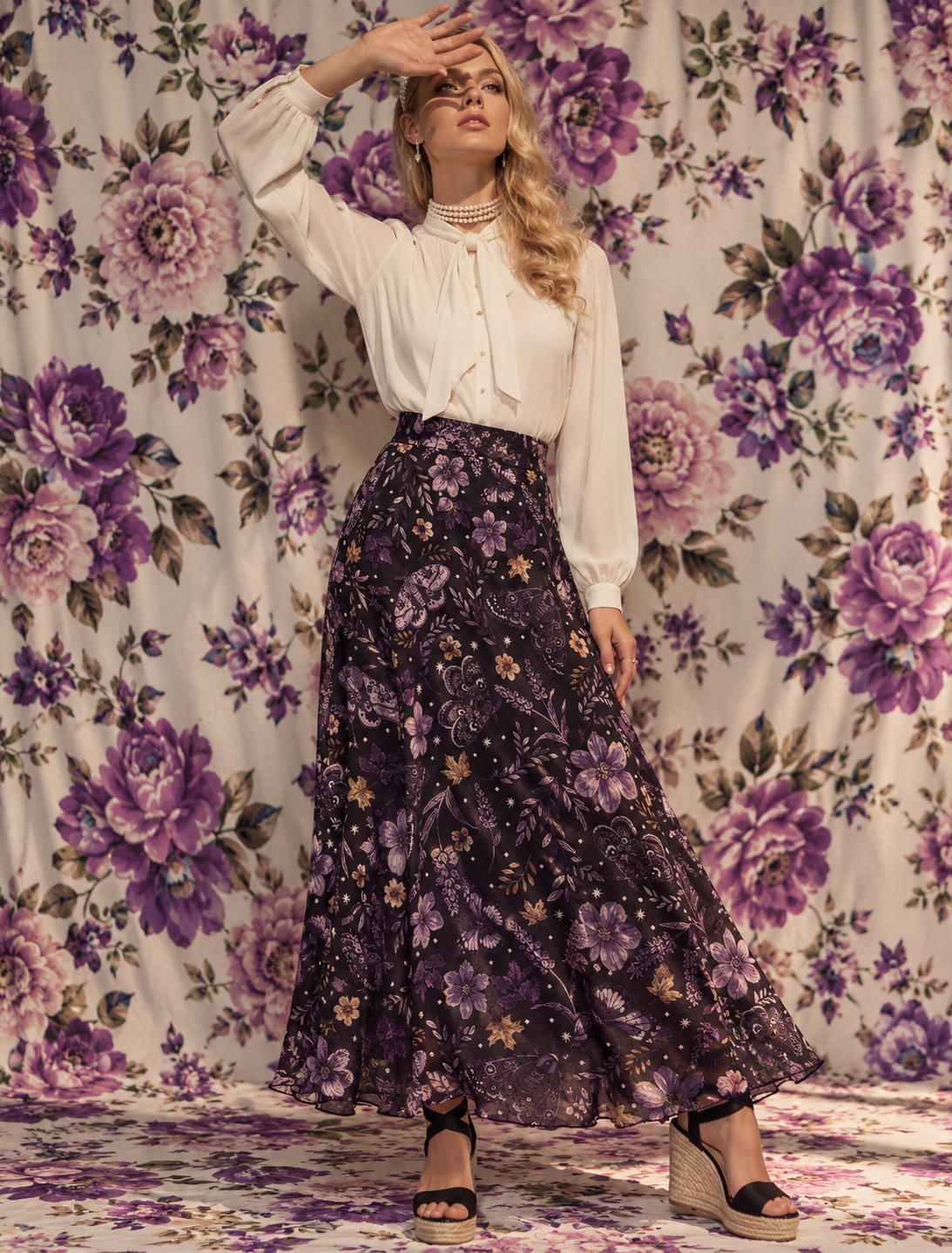 Floral Print Flowy Midi Skirt