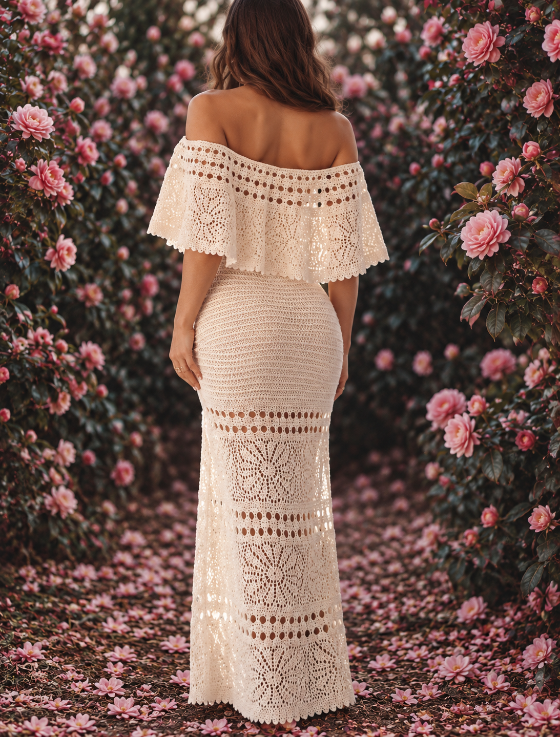 Crochet Off-Shoulder Maxi Dress