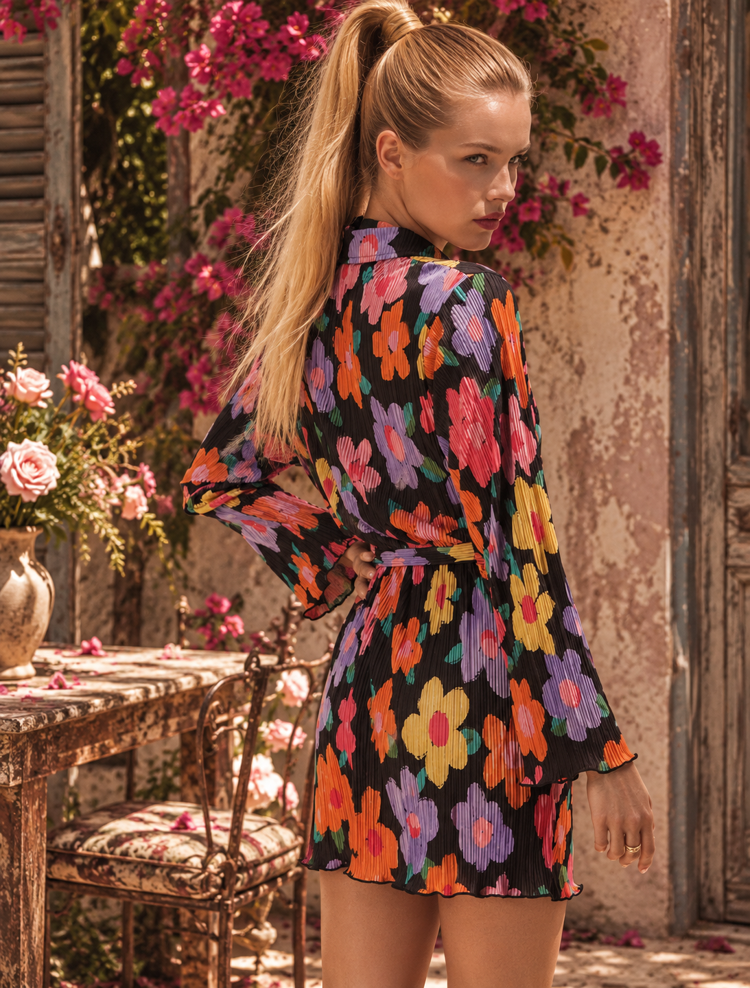 Printed Long Sleeve Mini Dress