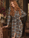Mable Plaid Flannel Front Tie Button Down Shirt Dress