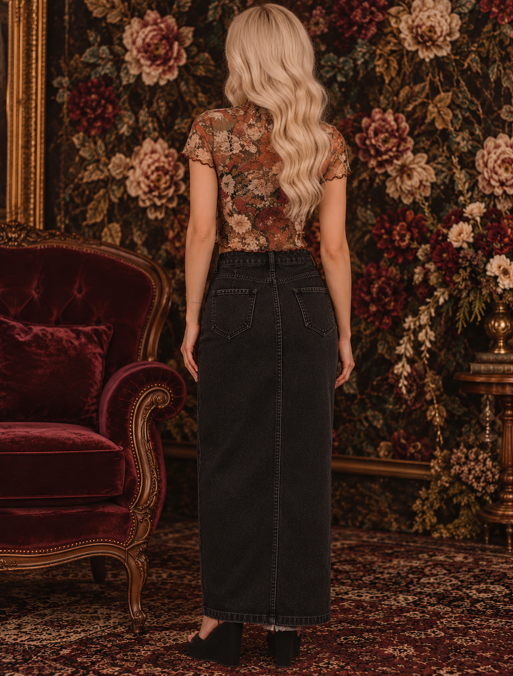 Button Front Denim Skirt