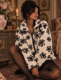Floral Print Sherpa Zip-Up Outerwear